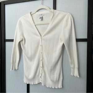 [xs/s] GAP Women’s White Ribbed Knit 100% Cotton Button Down 90s Baby Cardigan